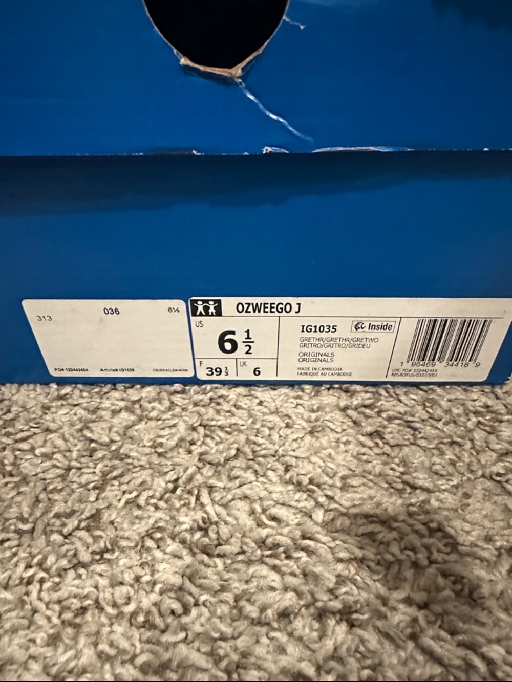 adidas OZWEEGO J Blue Shoe Box with Label